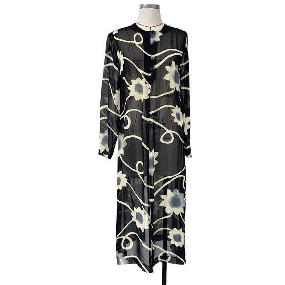 Vintage Roman Originals Womens Size 12 Sheer Floral Button Up Duster - Picture 1 of 6